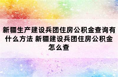 新疆生产建设兵团住房公积金查询有什么方法 新疆建设兵团住房公积金怎么查